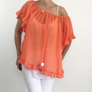 NWOT Semi Sheer Boho Orange Blouse Top